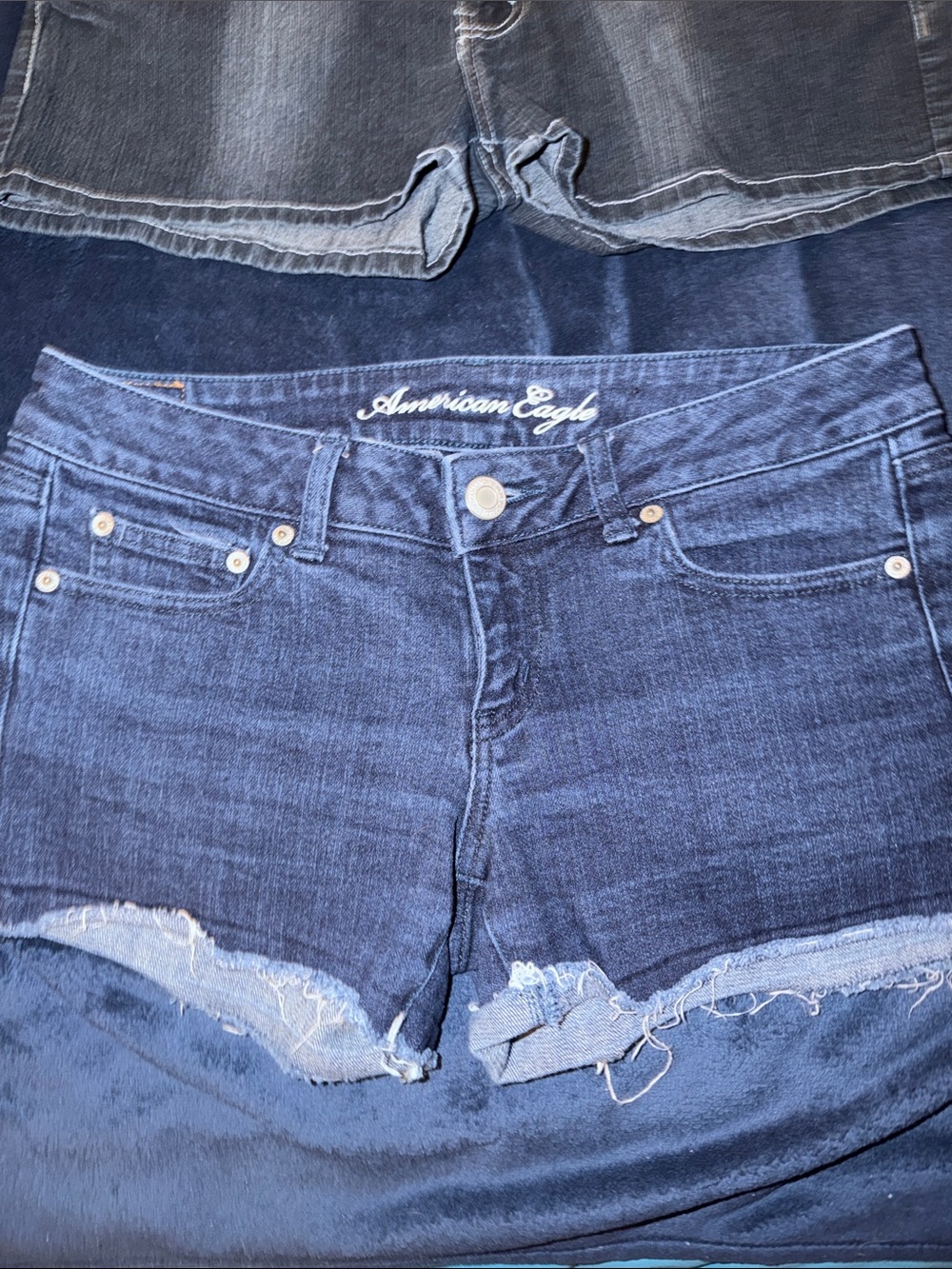 American Eagle Navy Blue Denim Shorts with Frayed Hem